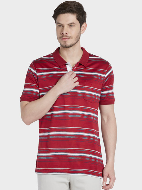 

ColorPlus Men Maroon & White Striped Polo Collar T-shirt