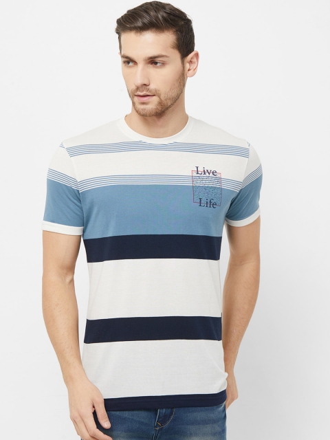 

NEXGEN CLUB Men White & Blue Striped Round Neck T-shirt