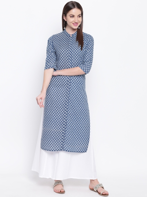 

Khushal K Women Blue Printed Straight Kurta