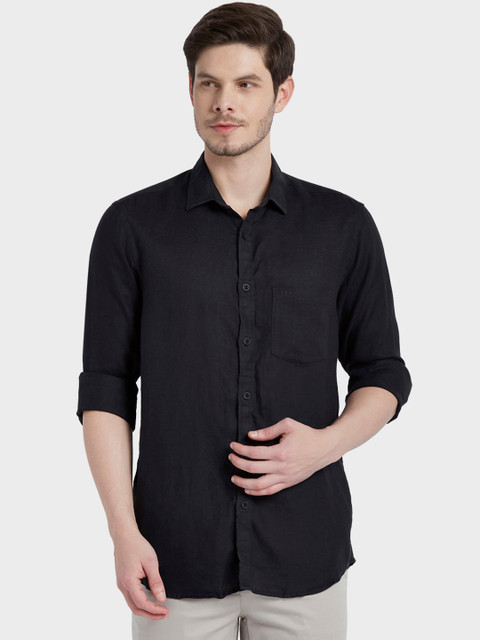 

ColorPlus Men Black Linen Tailored Fit Solid Casual Shirt
