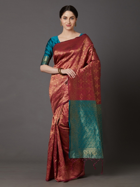

Mitera Maroon & Blue Woven Design Banarasi Saree