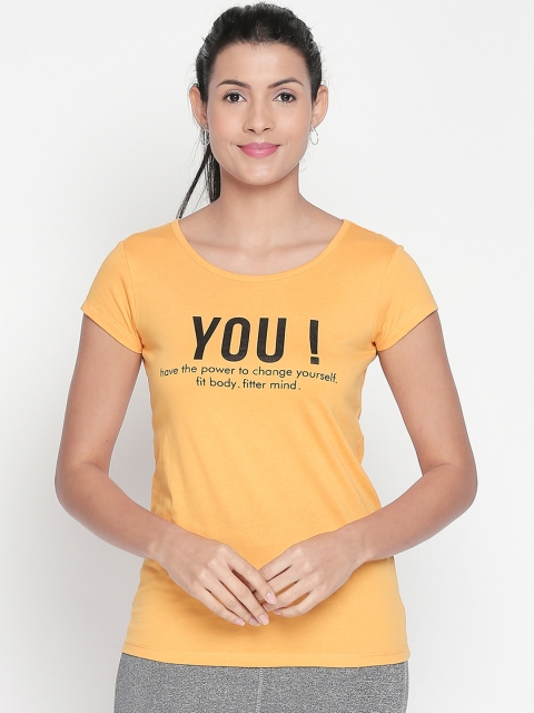 

Ajile by Pantaloons Women Yellow Printed Round Neck Pure Cotton T-shirt