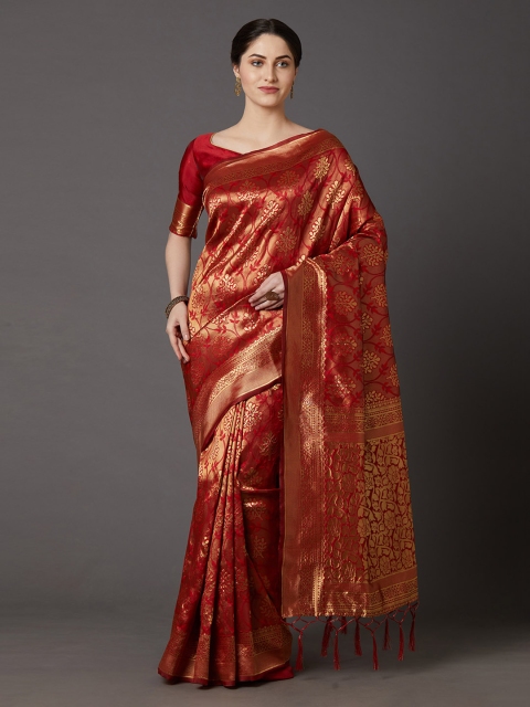 

Mitera Red Silk Blend Woven Design Banarasi Saree