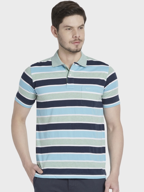 

ColorPlus Men Green Striped Polo Collar T-shirt