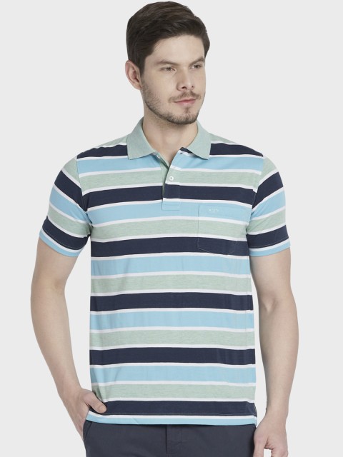 

ColorPlus Men Green Striped Polo Collar T-shirt