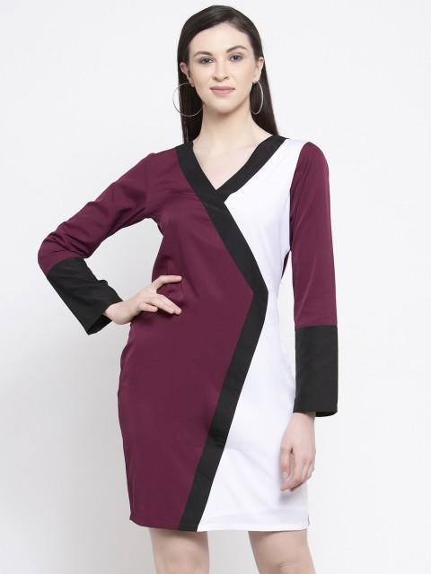 

Karmic Vision Women Burgundy Colourblocked Sheath Dress