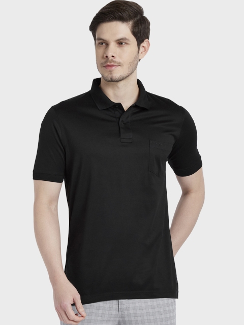 

ColorPlus Men Black Solid Polo Collar T-shirt