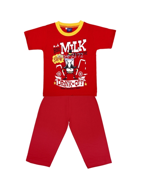 

SWEET ANGEL Girls Red & White Printed Night Suit
