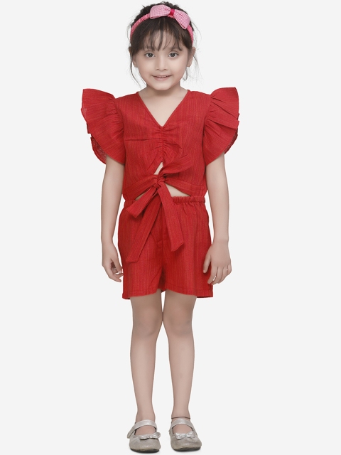 

LilPicks Girls Red Solid Playsuit