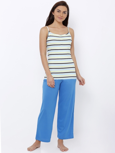 

Heart 2 Heart Women Blue & White Striped Night suit