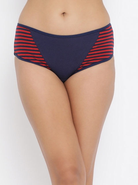 

Clovia Women Navy Blue & Red Hipster Briefs With Striped Panels PN3428A08S