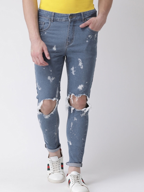 

REALM Men Blue Skinny Fit Mid-Rise Slash Knee Stretchable Jeans