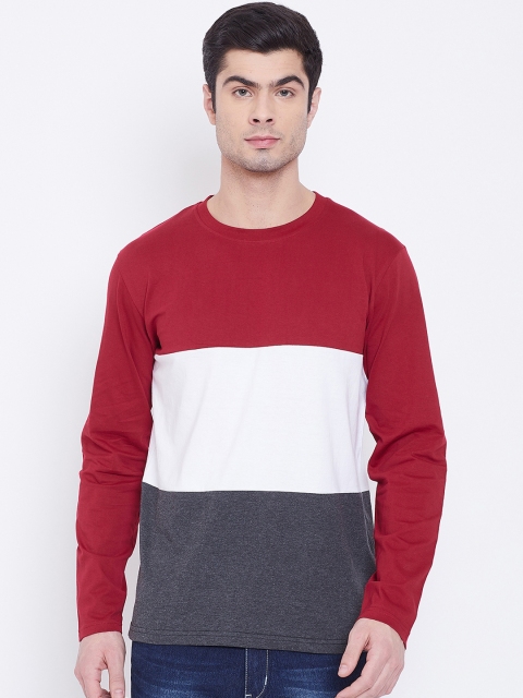 

The Dry State Men Red & White Colourblocked Round Neck T-shirt