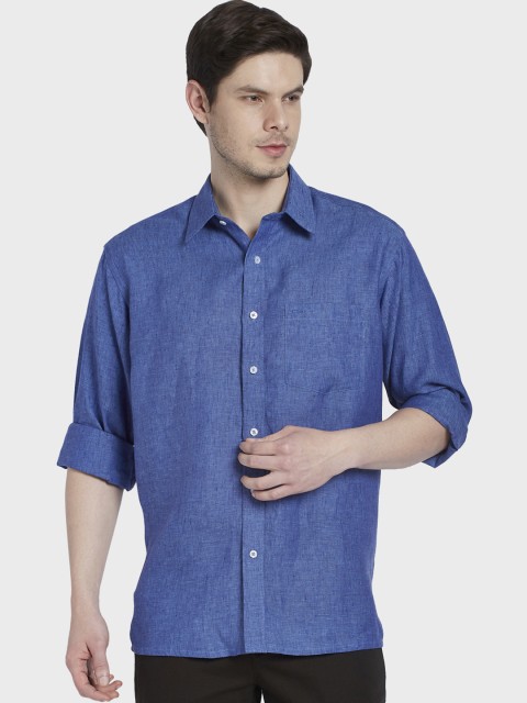 

ColorPlus Men Blue Regular Fit Self Design Linen Casual Shirt