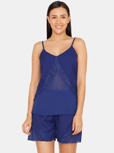 

Zivame Women Navy Blue Solid Night suit