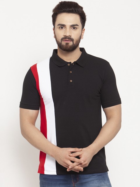 

Kalt Men Black & White Colourblocked Polo Collar T-shirt