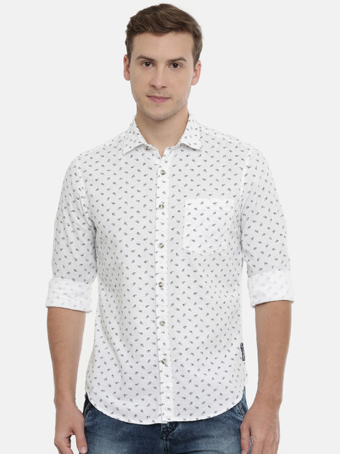 

IMYOUNG Men White & Black Slim Fit Printed Casual Shirt