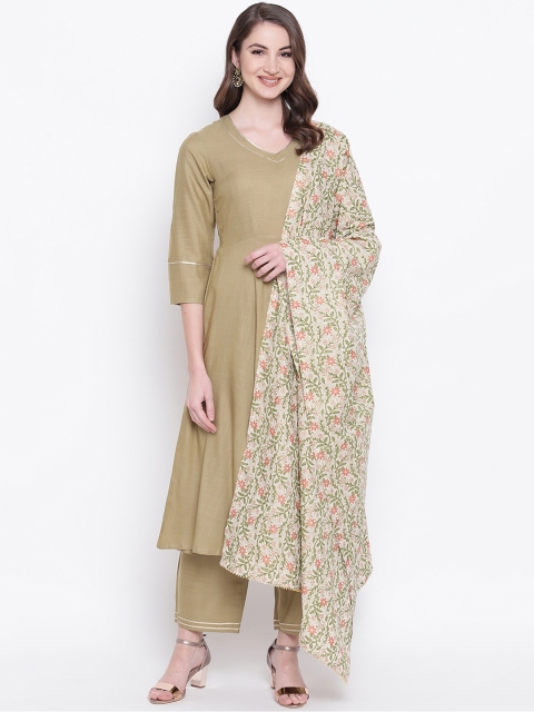 

Khushal K Women Olive Green Solid Kurta with Palazzos