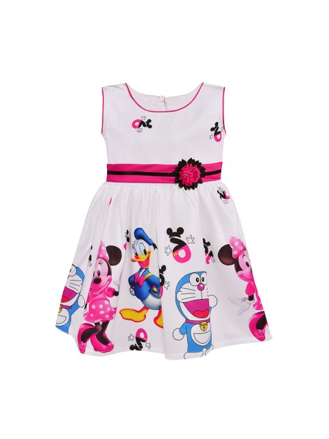

Wish Karo Girls White & Pink Printed Fit and Flare Dress