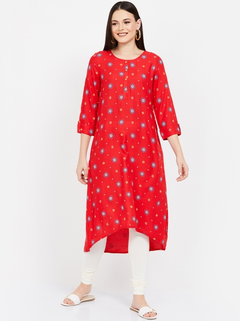 

Melange by Lifestyle Women Coral Red & Blue Printed A-Line Kurta