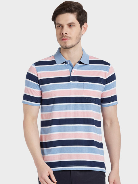 

ColorPlus Men Blue Striped Polo Collar T-shirt