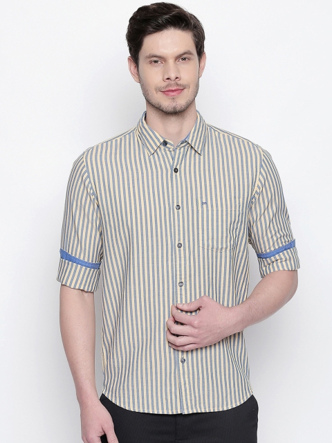 

Basics Men Beige & Navy Blue Slim Fit Striped Casual Shirt
