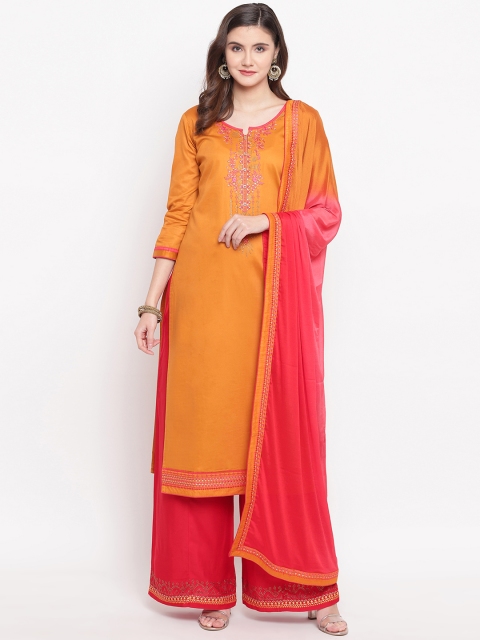 

Kvsfab Orange & Red Silk Blend Unstitched Dress Material