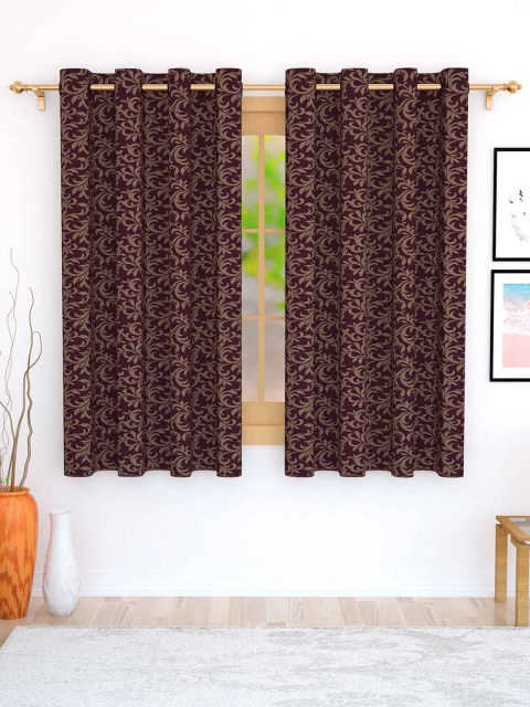 

Story@home Set of 2 Magenta & Brown Jacquard Textured Window Curtains