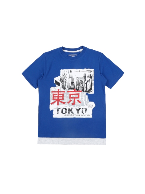 

Pantaloons Junior Boys Blue White Printed Round Neck Pure Cotton T-shirt