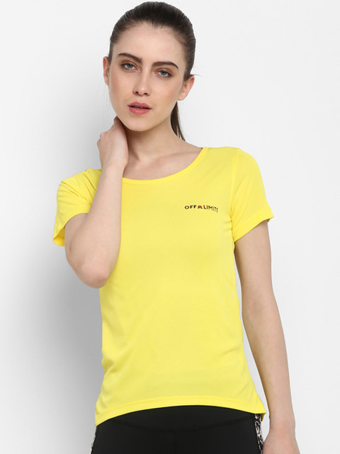 

OFF LIMITS Women Yellow Solid Round Neck T-shirt