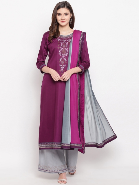 

Kvsfab Magenta & Grey Embroidered Detail Unstitched Dress Material
