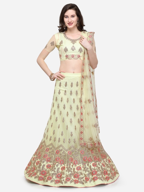 

V SALES Cream-Coloured Semi-Stitched Lehenga & Blouse with Dupatta