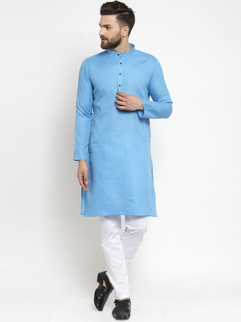 

RG DESIGNERS Men Blue & White Printed Kurta with Pyjamas