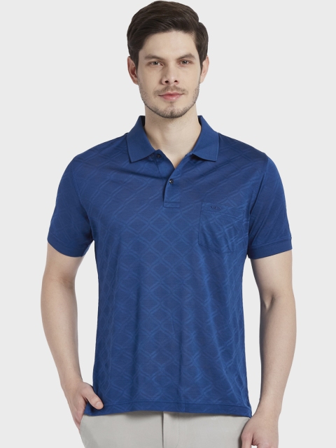 

ColorPlus Men Blue Self Design Polo Collar T-shirt