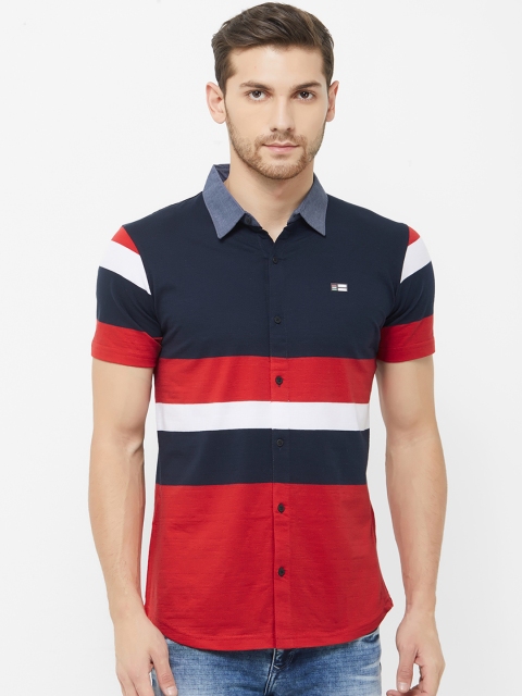 

NEXGEN CLUB Men Red & Navy Blue Regular Fit Colourblocked Casual Shirt