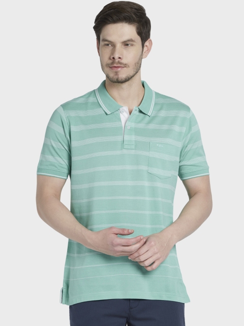 

ColorPlus Men Green Striped Polo Collar T-shirt