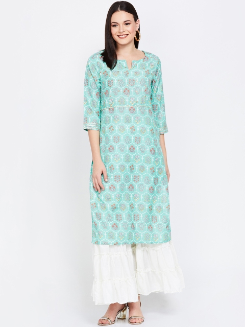 

Melange by Lifestyle Women Turquoise Blue & White Printed Straight Kurta