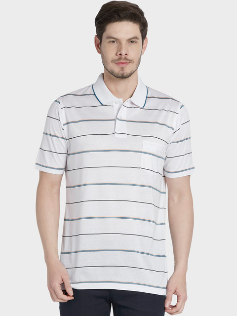 

ColorPlus Men White Striped Polo Collar T-shirt