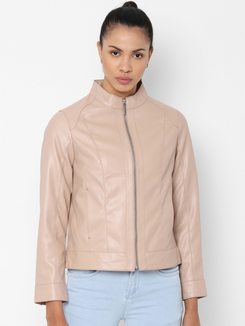 

Allen Solly Woman Peach-Coloured Solid Biker Jacket