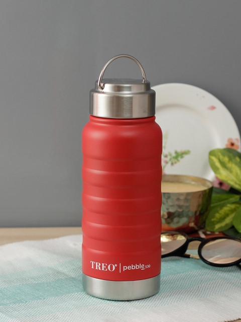 

Treo Unisex Red & Silver-Toned Pebble Thermosteel Hot & Cold Bottle 530ml