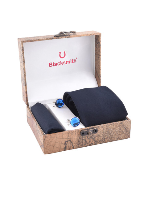 

Blacksmith Men Navy Blue & Silver-Toned Patterned Accessory Gift Set