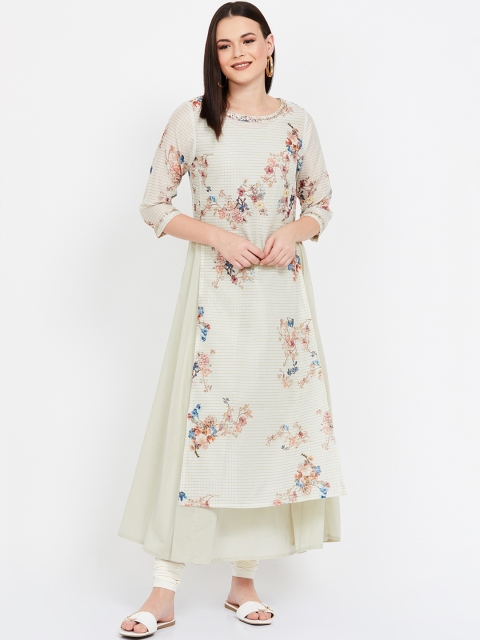 

Melange by Lifestyle Women Grey & Pink Printed Anarkali Kurta