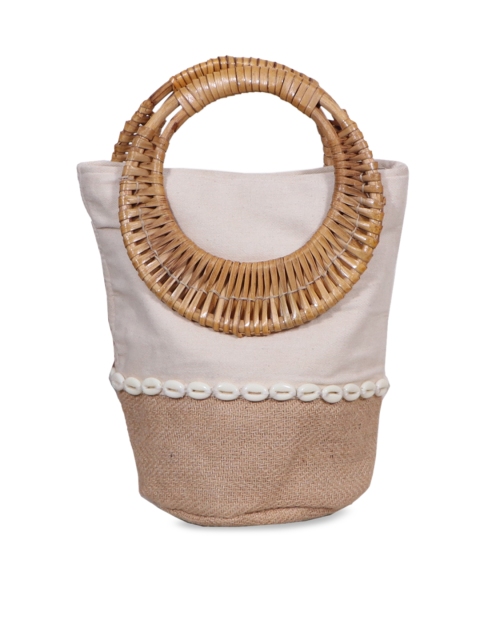 

Diwaah Off-White & Brown Self Design Handheld Bag