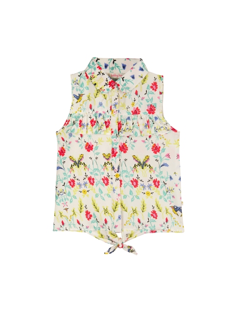 

Budding Bees Girls Off-White Printed Shirt Style Top