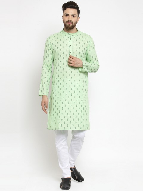 

RG DESIGNERS Men Green & White Printed Kurta with Pyjamas