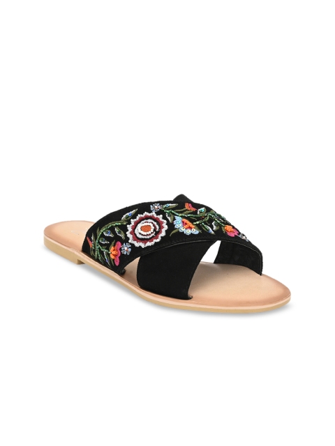 

Zebba Women Black Embellished Open Toe Flats