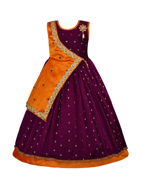 

Wish Karo Girls Orange & Burgundy Printed Maxi Dress