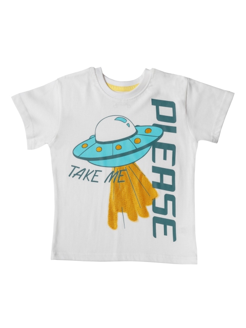 

Kid Studio Boys White & Blue Printed Round Neck T-shirt