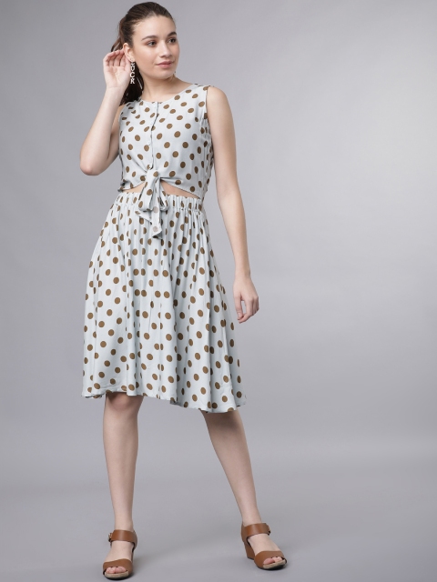 

Tokyo Talkies Women Grey Printed Two Piece Fit and Flare Dress