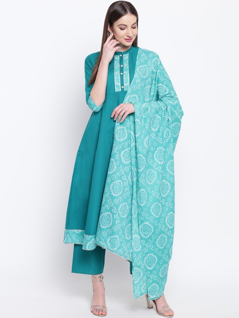 Women Sea Green Printed Kurta with Palazzos & Dupatta